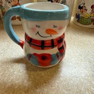 Bay Island Holiday Snowman Mug Christmas cup with Red Scarf and Blue hat Details